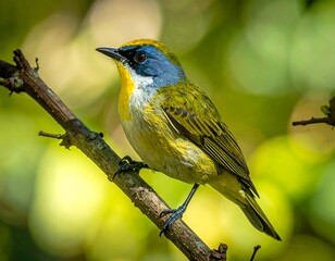 Fototapeta premium Small, vibrant bird perched on a branch