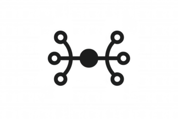 Decentralized network icon showing connecting nodes for data distribution and information flow, transparent