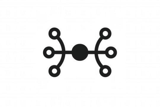 Decentralized network icon showing connecting nodes for data distribution and information flow, transparent