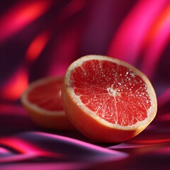 Fresh Red Grapefruit Slice on Vibrant Background