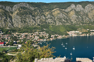 Spectacular view of Kotor Bay in Kotor, Montenegro's tourist city