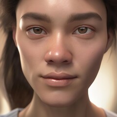 A highly detailed, hyper-realistic close-up portrait of an AI-generated human face. This digital artwork features lifelike skin textures, expressive eyes, and natural lighting.