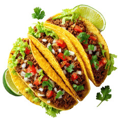 Delicious beef tacos with fresh toppings on atransparent background