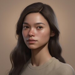 A highly detailed, hyper-realistic close-up portrait of an AI-generated human face. This digital artwork features lifelike skin textures, expressive eyes, and natural lighting.
