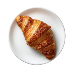 Delicious freshly baked croissant on a white plate from above shot