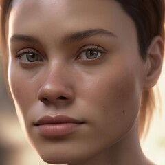 A highly detailed, hyper-realistic close-up portrait of an AI-generated human face. This digital artwork features lifelike skin textures, expressive eyes, and natural lighting.