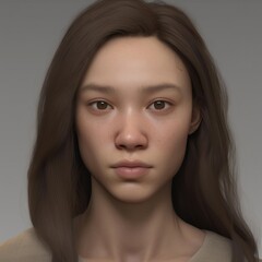 A highly detailed, hyper-realistic close-up portrait of an AI-generated human face. This digital artwork features lifelike skin textures, expressive eyes, and natural lighting.