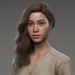 A highly detailed, hyper-realistic close-up portrait of an AI-generated human face. This digital artwork features lifelike skin textures, expressive eyes, and natural lighting.