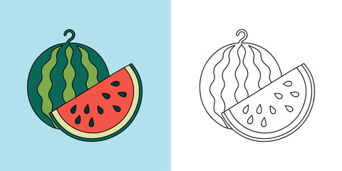 Watermelon Fruit Vector – Colored and Outline Version | Summer Food Illustration