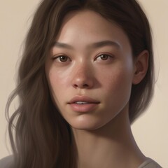 A highly detailed, hyper-realistic close-up portrait of an AI-generated human face. This digital artwork features lifelike skin textures, expressive eyes, and natural lighting.