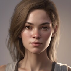 A highly detailed, hyper-realistic close-up portrait of an AI-generated human face. This digital artwork features lifelike skin textures, expressive eyes, and natural lighting.