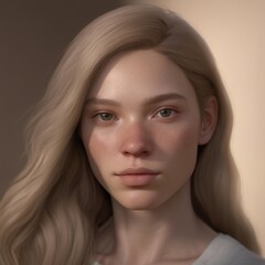 A highly detailed, hyper-realistic close-up portrait of an AI-generated human face. This digital artwork features lifelike skin textures, expressive eyes, and natural lighting.