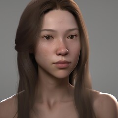 A highly detailed, hyper-realistic close-up portrait of an AI-generated human face. This digital artwork features lifelike skin textures, expressive eyes, and natural lighting.