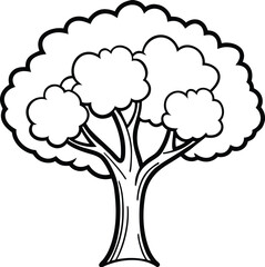 Simple hand drawn outline sketch of a lush green tree with a thick trunk and full canopy