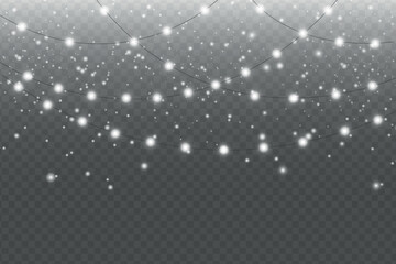 Festive Christmas light gold garlands PNG. Decor element for postcards, invitations, backgrounds, business cards. Winter new collection 2026