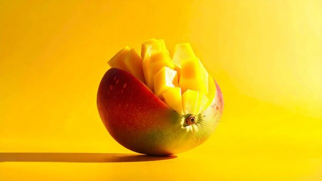 Stop Motion Animation of a Fresh Diced Mango Fruit.