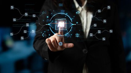 An AI-powered system for automating data workflows. The central intelligence processes and distributes information, managing complex data pipelines as shown by the surrounding code. Fermion