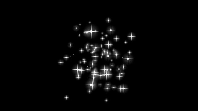 Shining glitter star twinkle sparkle trail, glowing comet line motion, fairy dust shimmer and light explosion particles, magic glitter burst on black screen background 4K
