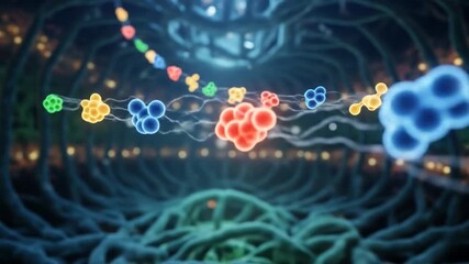 Abstract visualization of molecular structures and cellular processes in a vibrant, biological network - Powered by Adobe