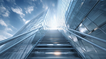Fototapeta premium Ascending Staircase Leading to Modern Skyscrapers