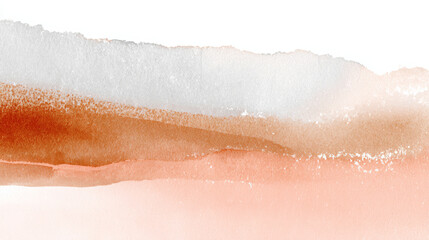 Fototapeta premium Abstract watercolor painting showing layers of diluted orange and light gray paint with visible brushstrokes and paper texture, creating a soft, artistic background