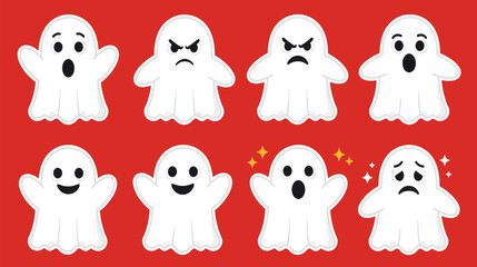 Obraz premium Collection of cute cartoon ghosts with various facial expressions on red background.