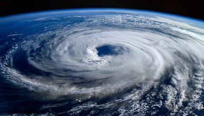 massive hurricane spiral captured from space with clear view of eye wall and swirling clouds showcasing atmospheric power extreme weather patterns and valuable data for global climate research