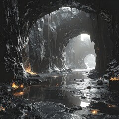 Dark cave tunnel, light at the end