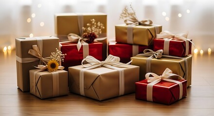 A festive collection of beautifully wrapped gifts, adorned with ribbons and bows, ready for any occasion