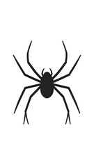 Silhouette of a spider.  Simple black shape on white background, showing spider's body and eight legs