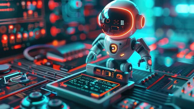 video A robot sitting on top of a table with a flat surface and legs visible below