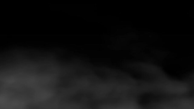 Isolated white smoke. Effect of moving smoke, steam or cloud on dark alpha channel. Floating up fog or vapor. Design for video overlay. Realistic graphic animated footage