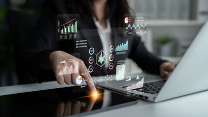 A data analytics interface for visualizing business performance metrics. A collection of charts and graphs for strategic reporting and company analysis. Motif