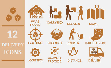 Delivery and Logistics Icon Set — Packages, Transport, and Shipping Symbols