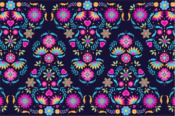Vibrant vector folk pattern of Asian style background. Traditional decorative pattern for textile, wallpaper, packaging, fabric, surface design, Chinese, Indian, Turkish, Pakistan motifs, print.