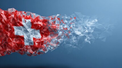 Switzerland flag transformed into a colorful abstract shape on a blue background