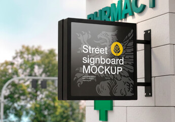 Street Square Signboard Mockup
