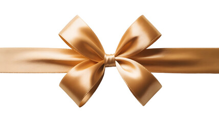 Fototapeta premium High-quality golden gift ribbon with central bow, smooth satin texture and shiny finish — transparent PNG for premium holiday, branding, or packaging use.