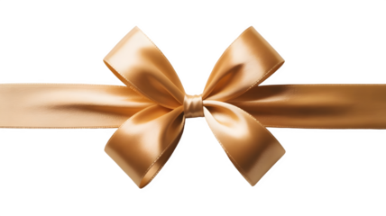 High-quality golden gift ribbon with central bow, smooth satin texture and shiny finish — transparent PNG for premium holiday, branding, or packaging use.