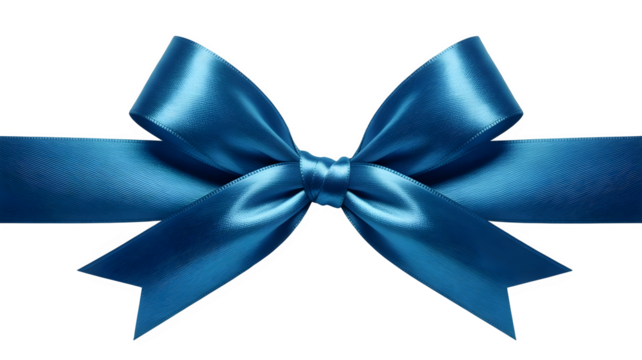 blue ribbon bow isolated on transparent background,Elegant blue satin ribbon with a perfectly tied bow, isolated on transparent background — ideal for gift wrap, festive decor, or design embellishment