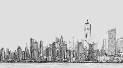 Fototapeta premium Artistic Black and White Sketch of the New York City Skyline.