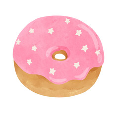 いちごチョコレートドーナツ　水彩風手描きイラスト