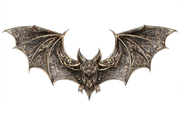 Ornate bat sculpture with spread wings detailed gothic decor isolated on white background