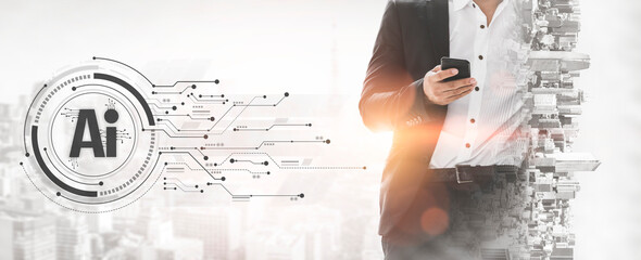 Naklejka na ściany i meble AI assistant with LLM, big data, machine learning, and generative AI powers prompt engineering and supports agentic AI for advanced business applications. Vouch