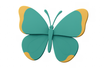 Stylized 3D teal yellow butterfly icon flying