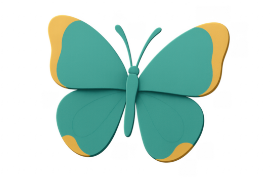 Stylized 3D teal yellow butterfly icon flying