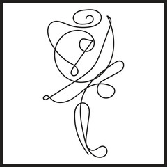 Minimalist Continuous Line Drawing of a Rose Flower with Swirling Petals and Stem single line