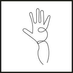 Single Line Drawing of a Hand Showing Four Fingers Extended and Thumb Down Keywords: hand, drawing, single line, continuous line, art, illustration