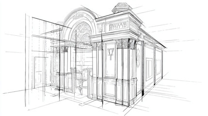 Fototapeta premium Conceptual architectural drawing of a classical style building.