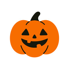 Vector classic orange pumpkin clipart with jack o lantern smile isolated on white. Traditional and charming halloween character.